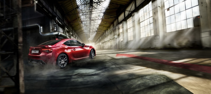 blurred motion, racecar, red, driving, mode of transportation, sport cars, transportation, architecture, speed, Toyota GT 86, road, garage, land vehicle