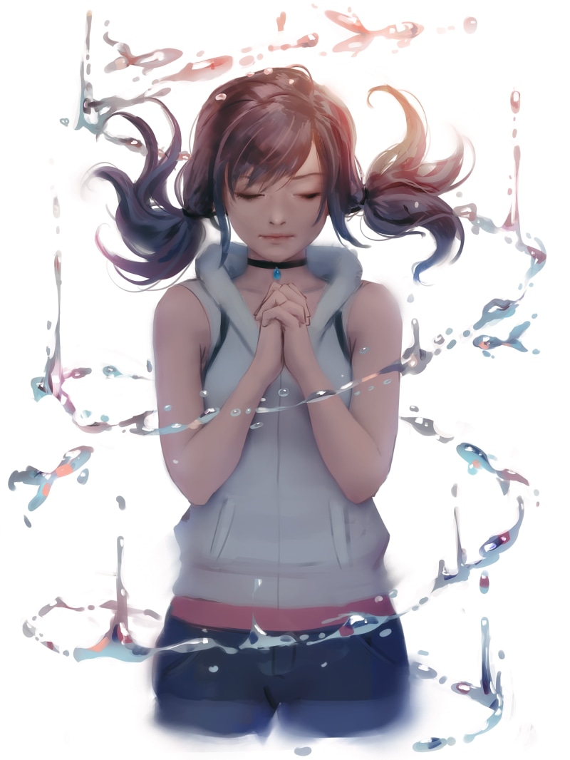 water, Zarory, fantasy art, illustration, fantasy girl, digital art, drawing, women, closed eyes, Hina Amano, anime girls, fan art, anime, Tenki no Ko