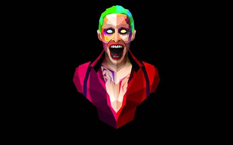 real people, multi colored, leto, emotion, clown, indoors, looking at camera, suicide, squad, dc, 3D, 720P, one person, face paint, costume