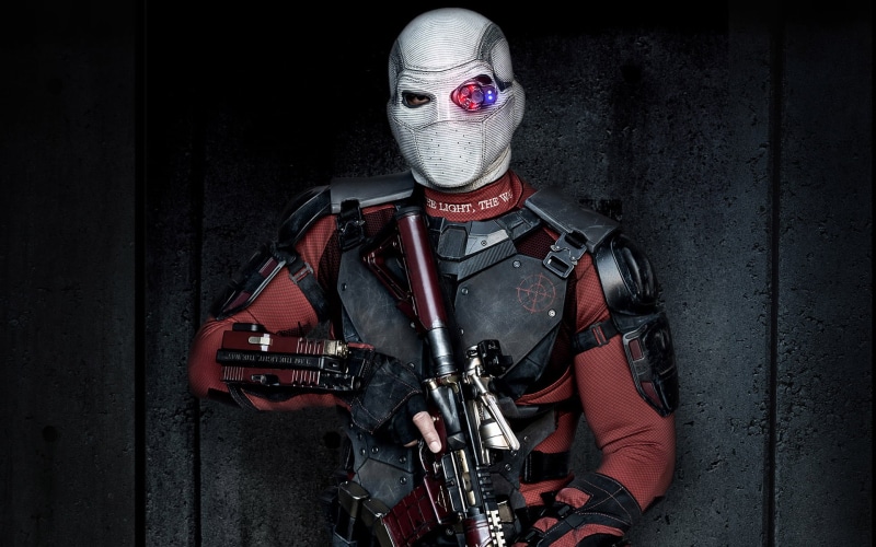 government, one person, helmet, indoors, men, aggression, standing, security, safety, deadshot, protection, movies, suicide squad, obscured face, clothing