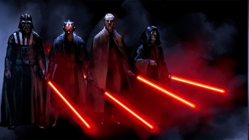 indoors, star wars sith darth vader darth maul darth sidious count dooku, belief, religion, motion, architecture, red, event, no people, history, stage