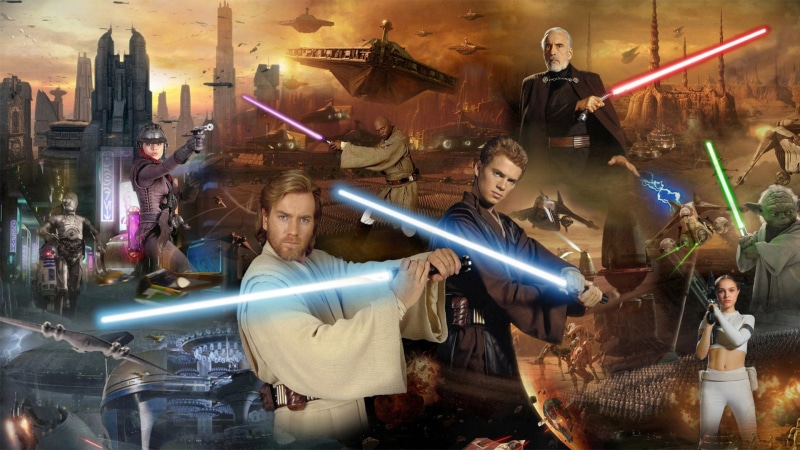 Anakin Skywalker, Gun, Star Wars Episode II: Attack Of The Clones, Obi-Wan Kenobi, Lightsaber, Jedi, Yoda, Mace Windu, Red Lightsaber, Blue Lightsaber