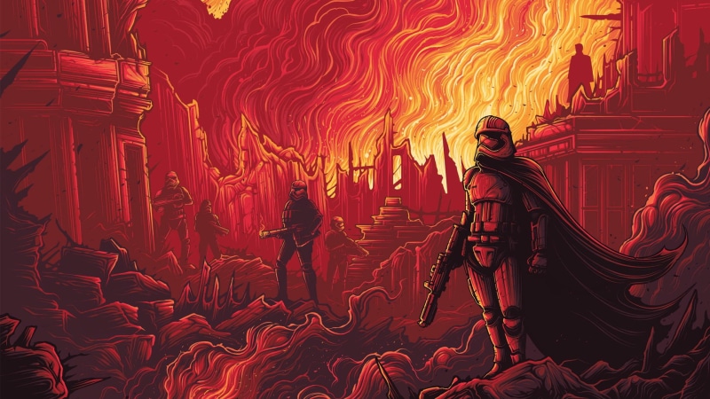 Star Wars: The Force Awakens, 1080P, Dan Mumford, Star Wars, stormtrooper, fire, science fiction