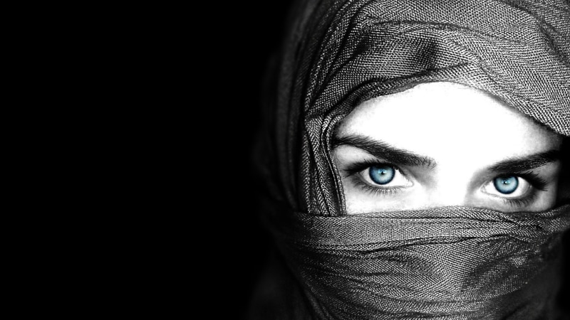 portrait, model, women, black, selective coloring, face, blue eyes, 1080P