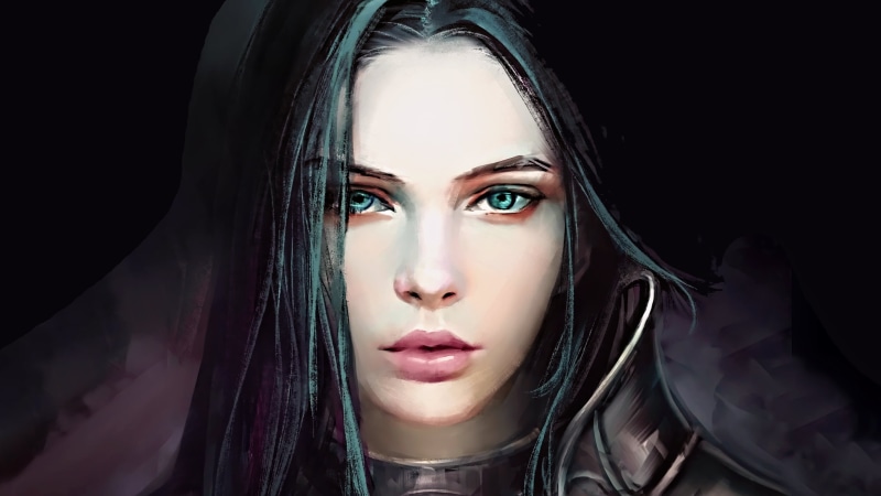 fantasy girl, portrait, science fiction, fan art, digital art, women, looking at viewer, CGI, realistic, painting, concept art, fantasy art, dark, long hair