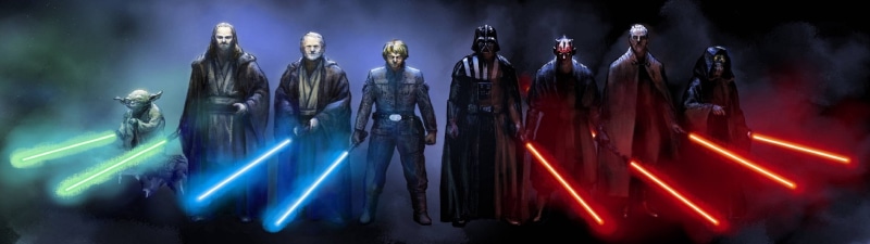 panoramic, aggression, night, speed, 4K, illuminated, studio shot, lighting equipment, activity, no people, architecture, fog, multiple display star wars darth vader yoda obi wan kenobi luke skywalker emperor palpatine