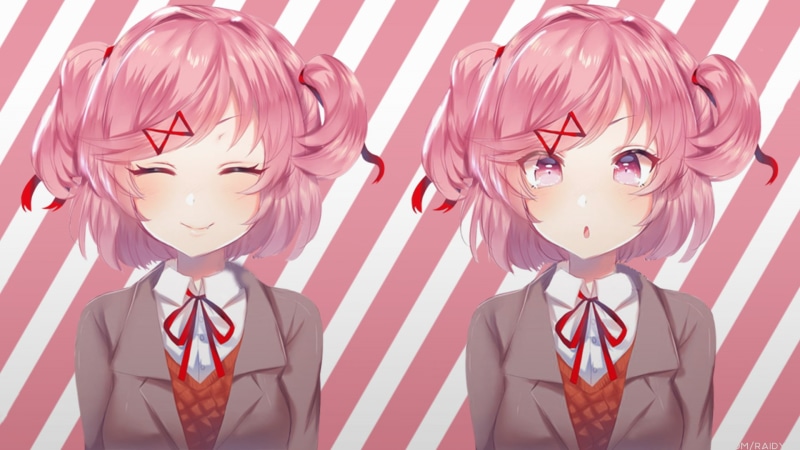 1080P, indoors, menswear, anime girls, Natsuki (Doki Doki Literature Club), portrait, female likeness, lifestyles, women, suit, waist up, anime, studio shot