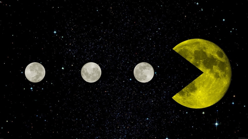 space, Moon, star, yellow, star field, sky, stars, astronomy, planetary moon, retro games, no people, star - space, night, science, green color, nature