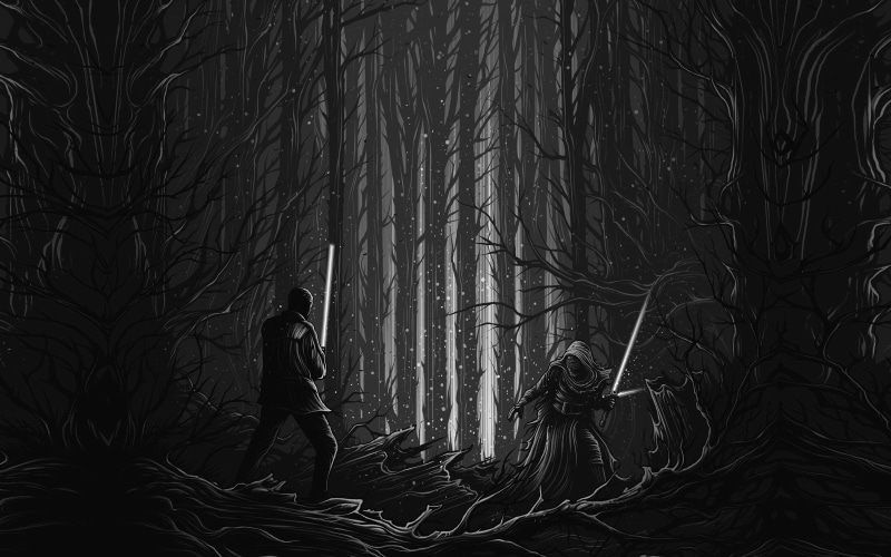 film, dark, illustration, bw, art, starwars, 4K