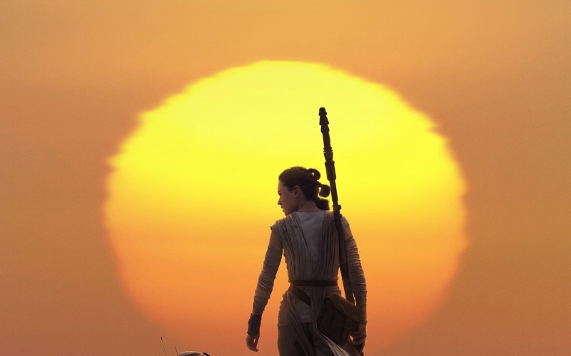 silhouette, orange color, leisure activity, starwars, adult, awakens, nature, three quarter length, sky, human representation, yellow, rey, sunset, beauty in nature