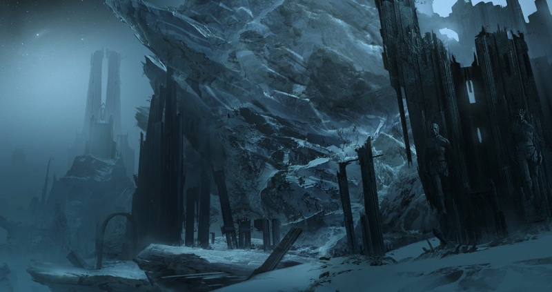 cold temperature, fantasy art, water, cave, solid, environment, no people, winter, 1080P, beauty in nature, outdoors, rock - object, frozen, snow, nature