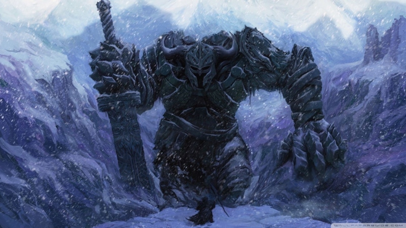geology, mountain Peak, snow, landscape, dark fantasy, glacier, scenics - nature, christmas, scenics, mountain, day, forest, white, frost, sky, demon, giant