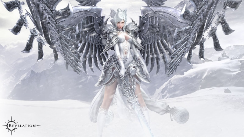 scenics - nature, tree, human arm, frozen, fantasy girl, human body part, nature, icicle, angel, human limb, day, Revelation Online, winter, outdoors, white color