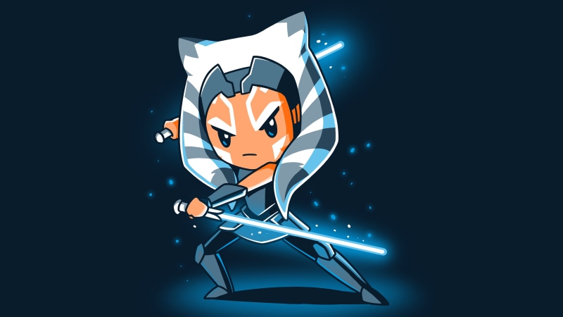 lightsaber, blue background, minimalism, 5K, Jedi, Star Wars, artwork, Ahsoka Tano