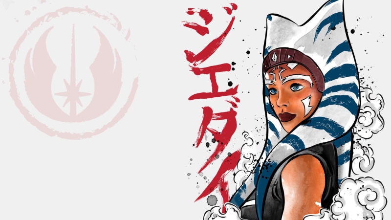Star Wars, white background, 1080P, katakana, drawing, ink wash paintings, Ahsoka Tano