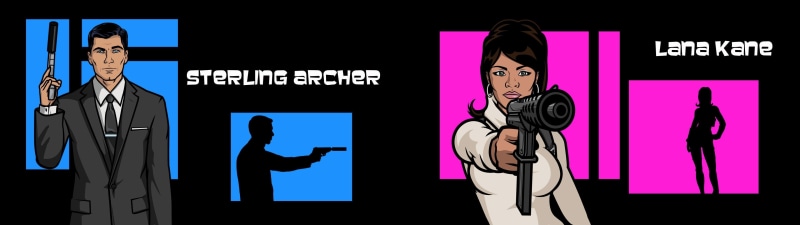 television set, women, occupation, multiple display, representation, dual monitors, adult, males, Sterling Malory Archer, one person, standing, indoors