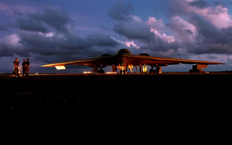 nature, building exterior, incidental people, copy space, sunset, illuminated, motion, aircraft, cloud - sky, storm, 1080P, Northrop Grumman B-2 Spirit