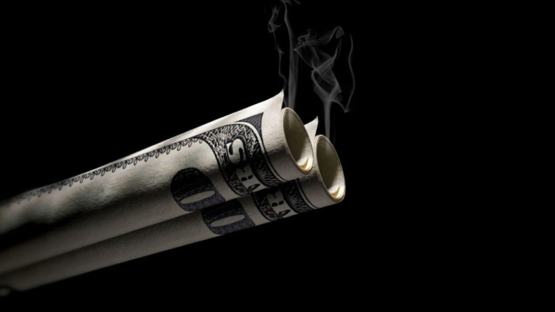 paper currency, money, weapon, knife - weapon, indoors, economy, 4K, business, cash, single object, still life, black, currency, cut out, number, finance