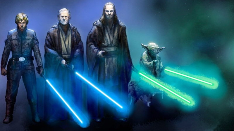 yoda, star, star wars, blue, hd, qui-gon jinn, wars, luke skywalker, lightsabers, 1080P, obi-wan kenobi