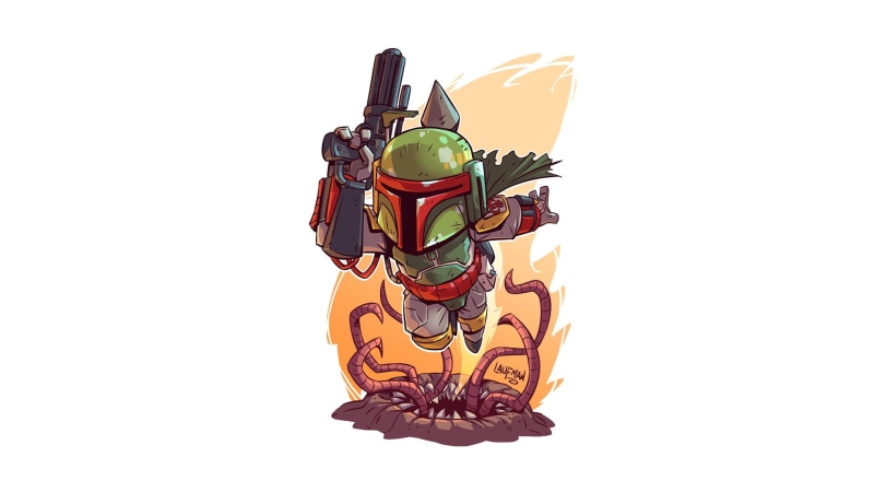 1080P, Boba Fett, simple background, artwork, white background, Star Wars