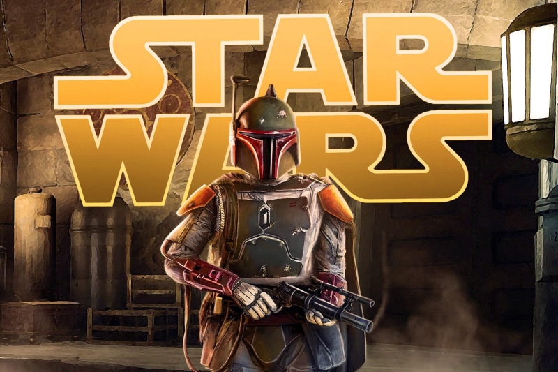 robot, 1080P, occupation, indoors, technology, protection, sports helmet, looking at camera, headwear, front view, waist up, Boba Fett, portrait, Star Wars