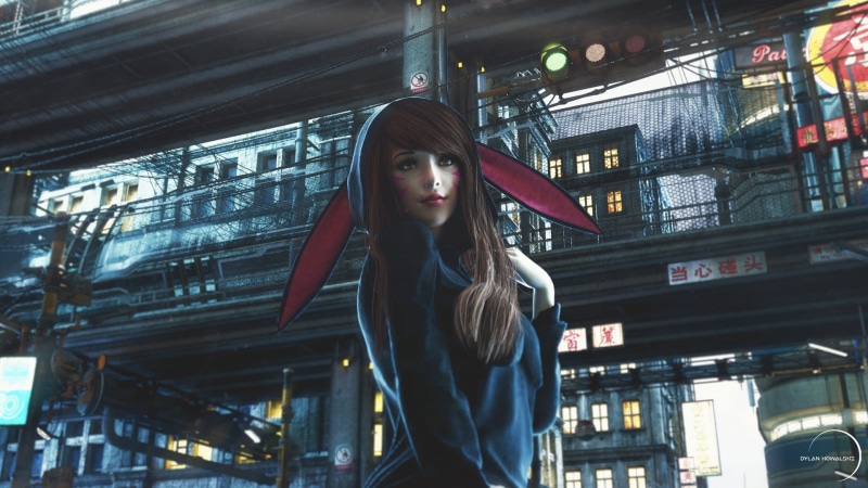 black, beautiful woman, real people, female, contemplation, anime, young women, one person, looking at camera, long hair, D.Va (Overwatch), portrait, architecture