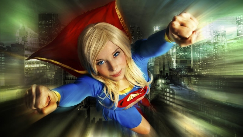 Enji night, looking at camera, building, architecture, beautiful woman, lifestyles, hair, 720P, young adult, superhero, cosplay, females, blonde, long hair