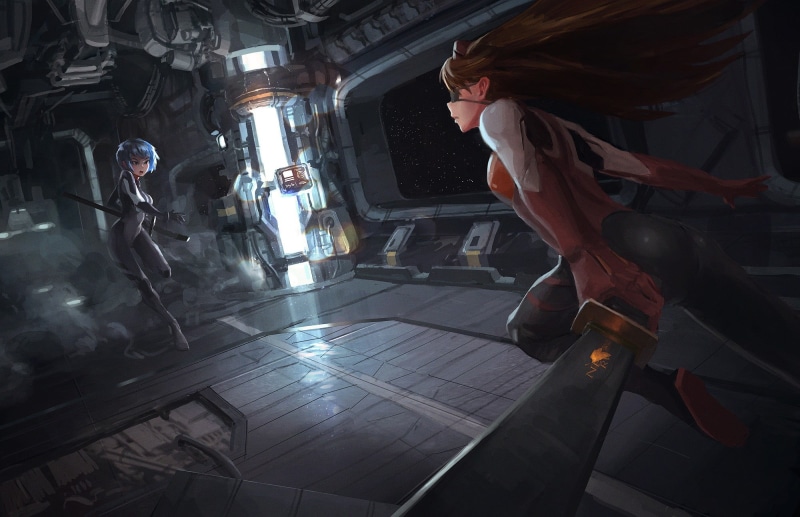 lifestyles, built structure, anime, Asuka Langley Soryu, Ayanami Rei, Neon Genesis Evangelion, building, indoors, real people, clothing, reflection, 1080P