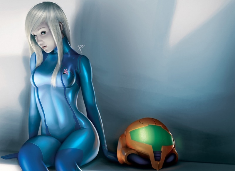 character, illuminated, bizarre, blue, artwork, contemplation, woman, 1080P, women, technology, young women, Metroid, adult, representation, indoors, cyborg