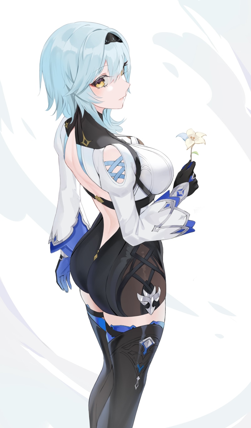 2D, fan art, bareback, anime girls, thigh-highs, portrait display, Liangfen, artwork, Genshin Impact, Eula(Genshin impact), video games, playsuit, video game girls