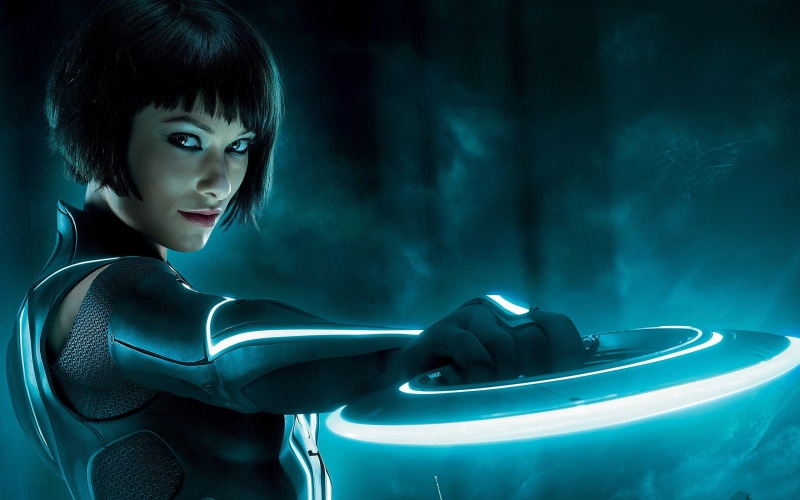cyborg, one person, portrait, tron legacy, hairstyle, dark, modern, short hair, 2K, olivia wilde, illuminated, bodysuit, young adult, human body part
