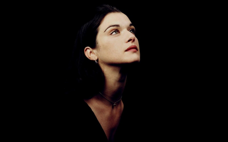 black, beauty, human face, copy space, young adult, studio shot, hairstyle, indoors, human body part, young women, Rachel Weisz, black background, looking