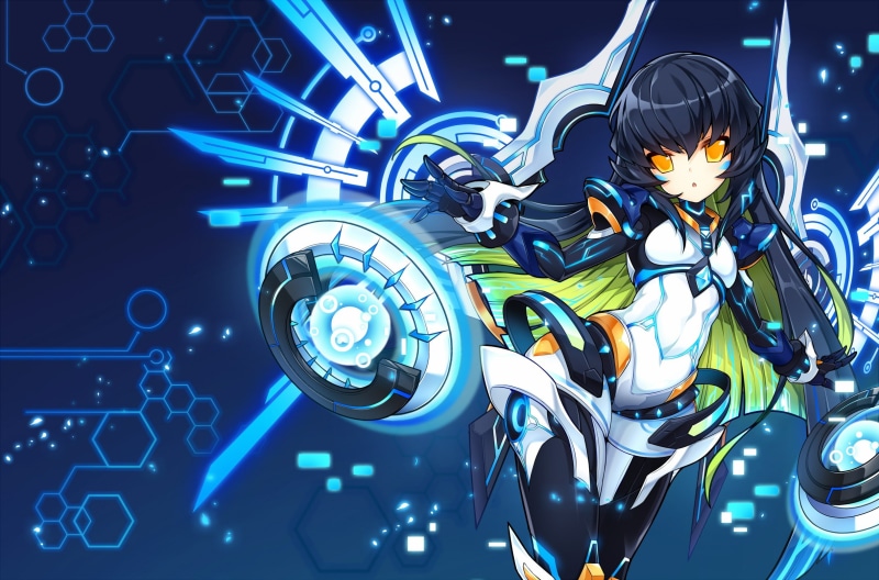 indoors, light - natural phenomenon, representation, close-up, bodysuit, no people, illuminated, machinery, Eve (Elsword), metal, abstract, yellow eyes
