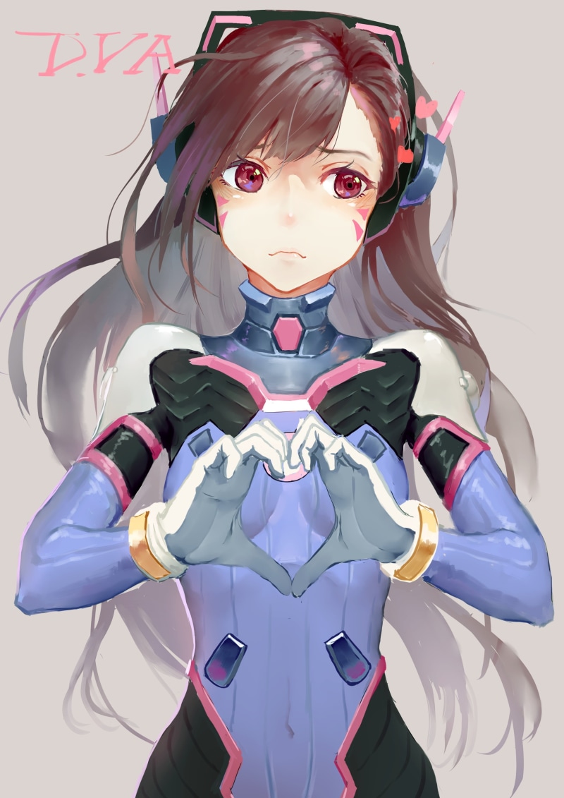 red, anime, bodysuit, D.Va (Overwatch), bone, women, girls, females, human skull, looking at camera, human body part, childhood, clothing, emotion, Overwatch