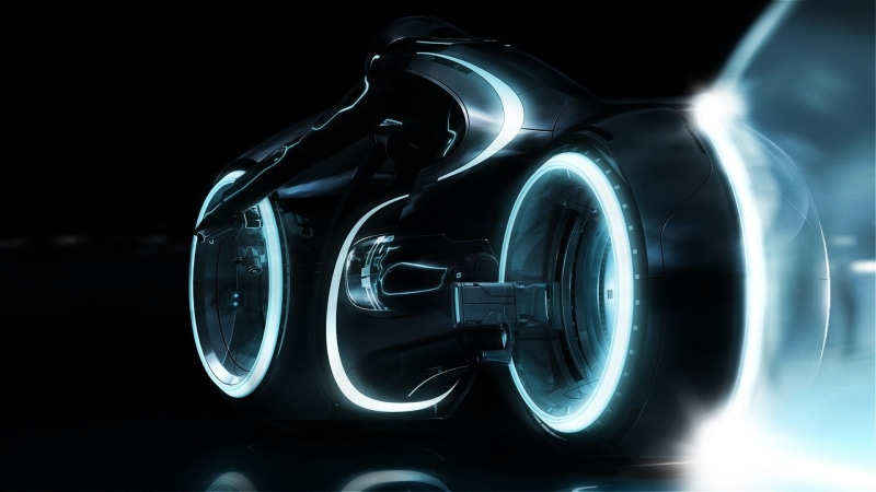 Light Cycle, mode of transportation, transportation, movies, tire, wheel, no people, reflection, speed, close-up, Tron: Legacy, long exposure, motion, shape