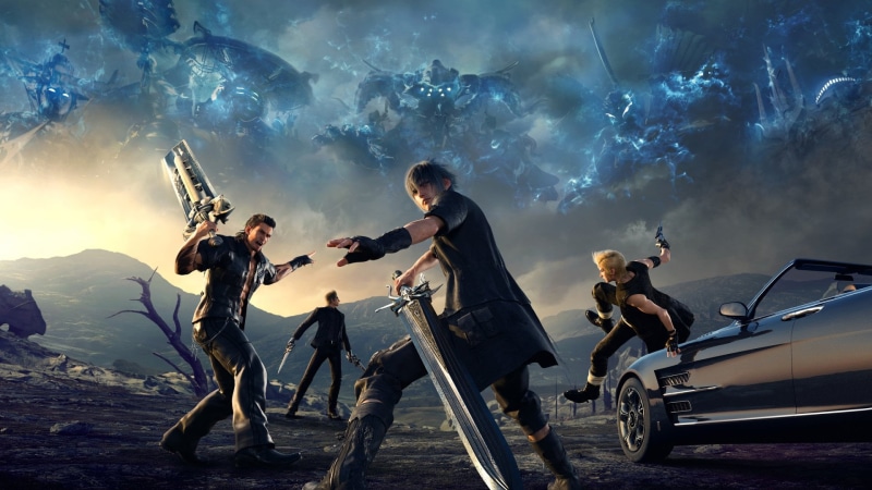transportation, outdoors, men, Ignis Scientia, Final Fantasy XV, digital, Prompto Argentum, mode of transportation, four, motor vehicle, game, group of people