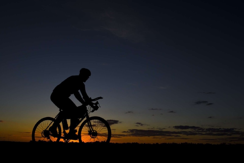 biker, dusk, leisure, fitness, landscape, transportation, rider, leisure activity, land vehicle, adult, activity, riding, bike, man, real people, clouds