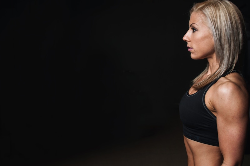 person, side view, muscles, athlete, strength, active, body, fit, women, contemplation, female, copy space, young adult, fitness, training, studio, gym