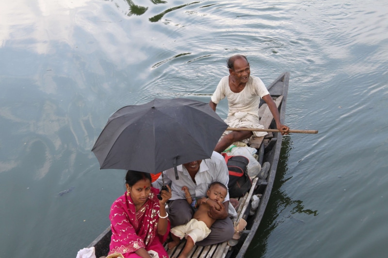 nautical vessel, females, men, rural, water, lake, males, women, tree, flower, full length, paddy rice, sky, river, helpfulboat, day, group of people, people