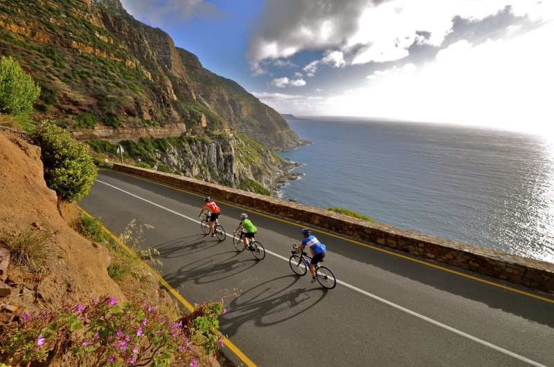 sea, 4K, mountains, Cape Town, road, Chapmans Peak, Cycling, clouds, South Africa