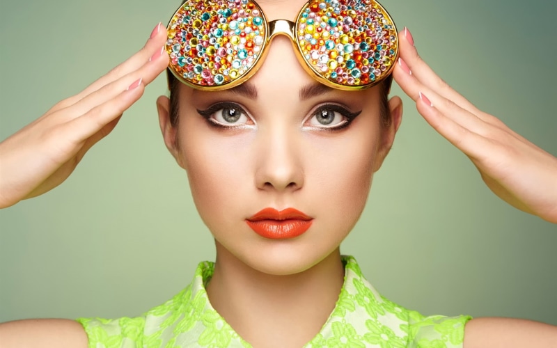 eyeglasses, frame, Girl, Sunglasses, Beautiful, 1080P, gold, Portrait, Makeup
