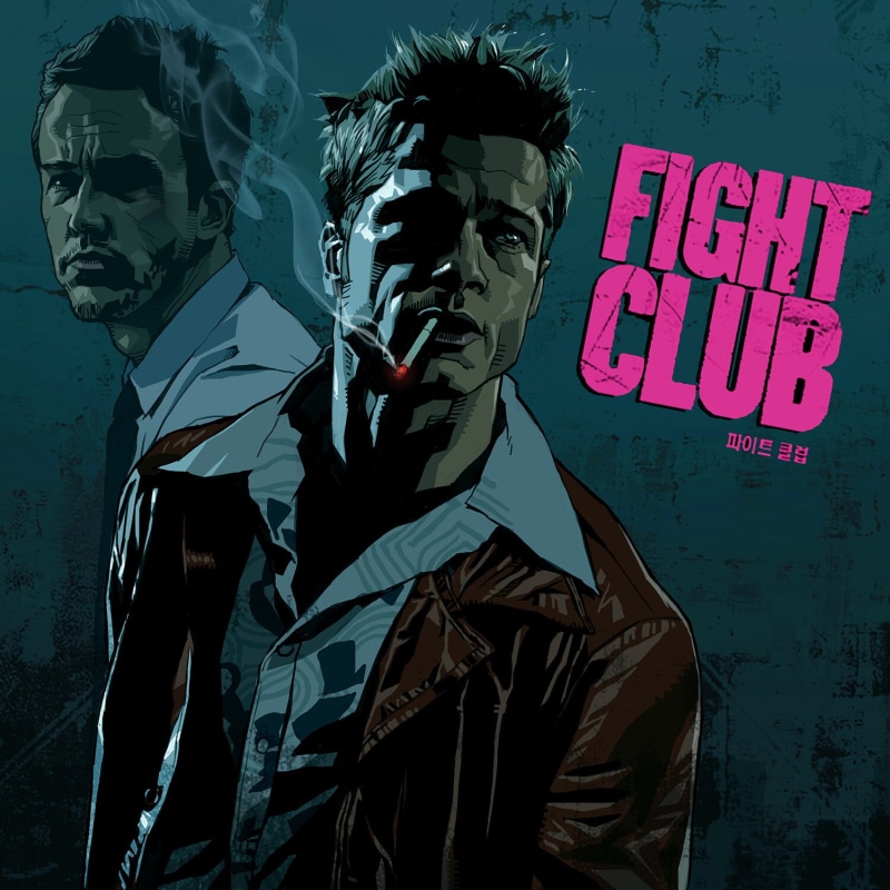 actor, Edward Norton, Fight Club, artwork, smoking, cigarettes, Brad Pitt, 720P, movies, men