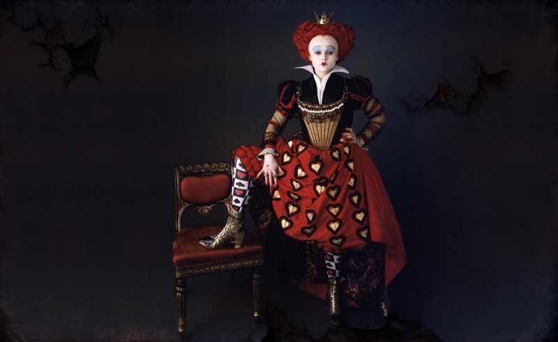 hearts, looking at camera, fashion, studio shot, make-up, the red queen, women, beauty, one person, wonderland, portrait, hairstyle, Alice In Wonderland