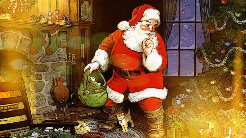 representation, male likeness, human representation, lights, art and craft, indoors, celebration, Santa Claus, holiday - event, holiday, statue, christmas decoration