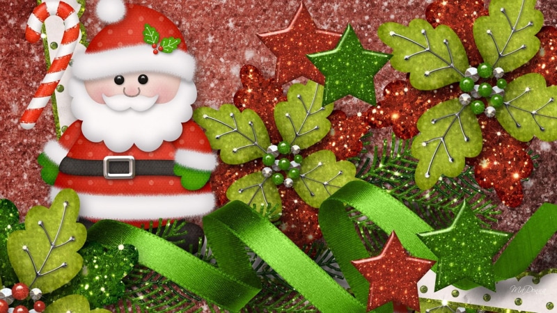 poinsettia, santa claus, christmas, saint nick, candy cane, happy, cheer, 1080P, ribbon, stars, firefox persona