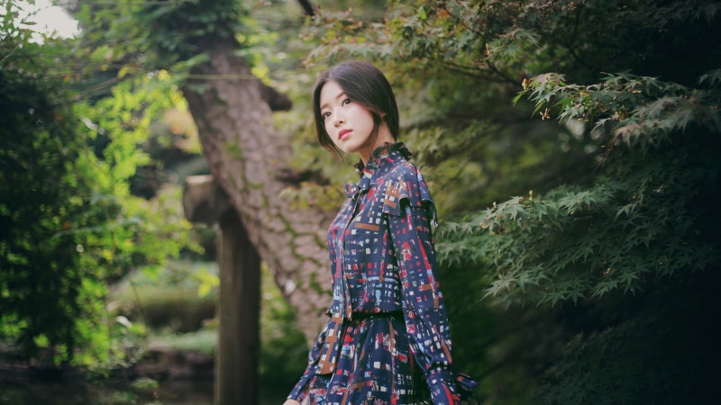 women, focus on foreground, lifestyles, LOONA, three quarter length, hair, hairstyle, contemplation, nature, standing, leisure activity, clothing, forest