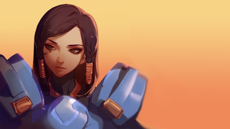 technology, colored background, beauty, beautiful woman, 1080P, contemplation, women, real people, copy space, indoors, character, Pharah (Overwatch)