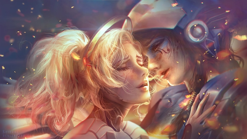 night, young adult, digital art, Pharah (Overwatch), Mercy (Overwatch), bonding, event, men, women, Overwatch, 1080P, real people, leisure activity, positive emotion
