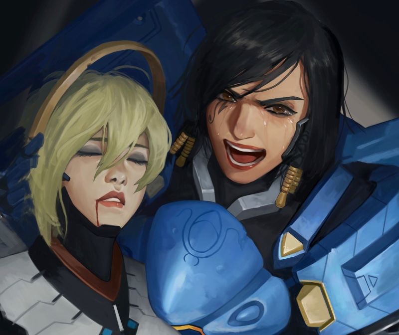 young women, Mercy (Overwatch), lifestyles, Pharah (Overwatch), indoors, blue, high angle view, toy, females, women, female likeness, 1080P