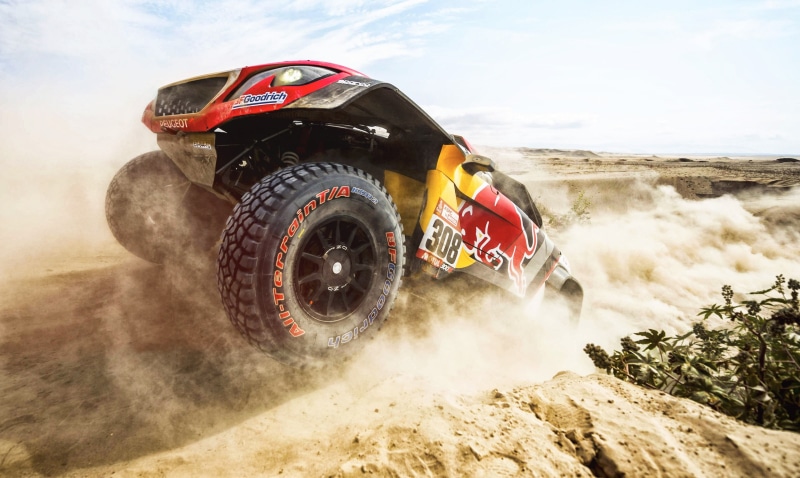 Dakar Rally, motion, Peugeot, sports race, speed, extreme sports, sport, motorcycle, nature, mode of transportation, tire, smoke - physical structure, sky